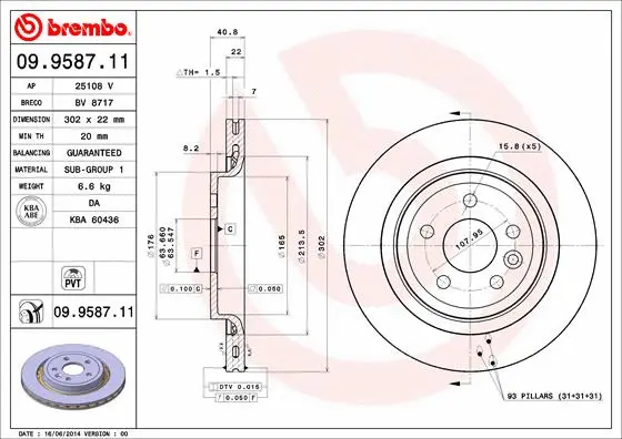 Stabdžių diskas BREMBO 09.9587.11