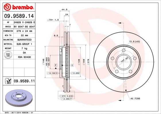 Stabdžių diskas BREMBO 09.9589.11