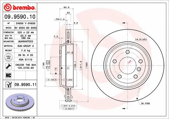 Stabdžių diskas BREMBO 09.9590.11
