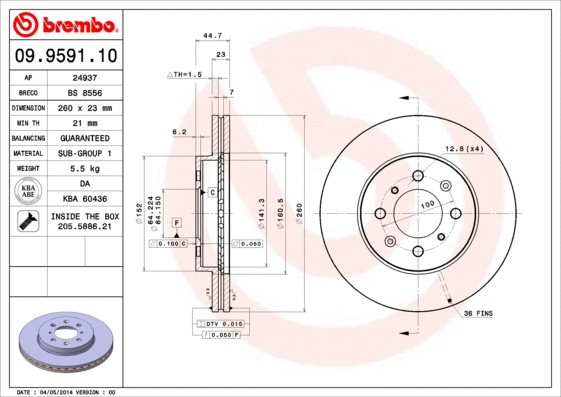 Stabdžių diskas BREMBO 09.9591.10