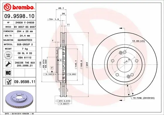 Stabdžių diskas BREMBO 09.9598.11