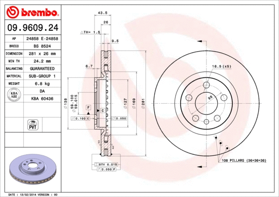Stabdžių diskas BREMBO 09.9609.24