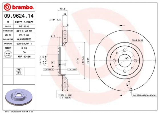 Stabdžių diskas BREMBO 09.9624.14