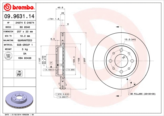 Stabdžių diskas BREMBO 09.9631.14