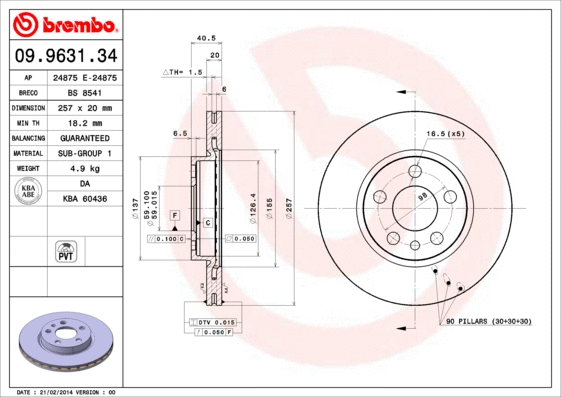 Stabdžių diskas BREMBO 09.9631.34