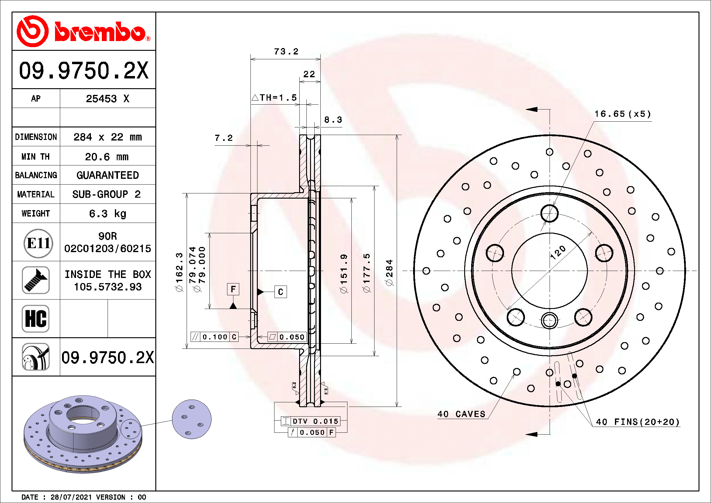 Stabdžių diskas BREMBO 09.9750.2X