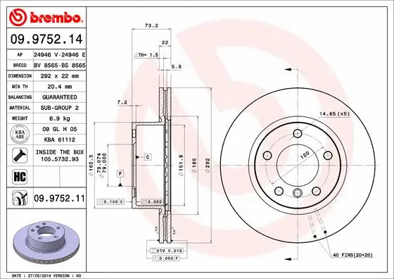 Stabdžių diskas BREMBO 09.9752.11