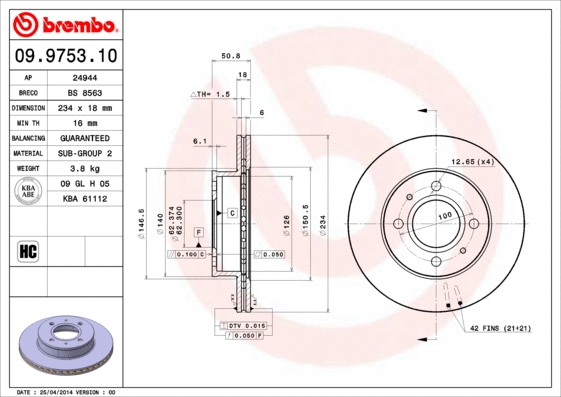 Stabdžių diskas BREMBO 09.9753.10