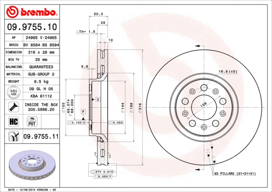 Stabdžių diskas BREMBO 09.9755.11