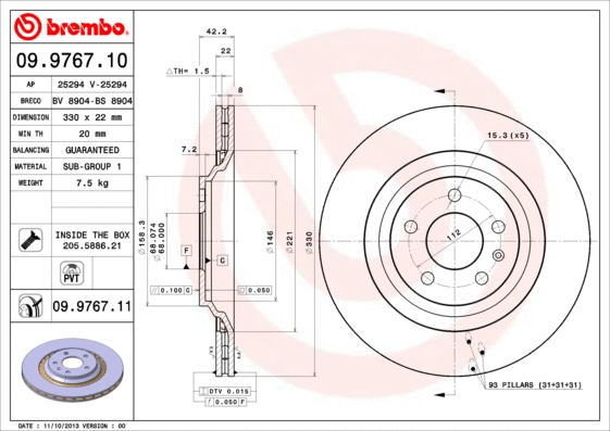 Stabdžių diskas BREMBO 09.9767.11