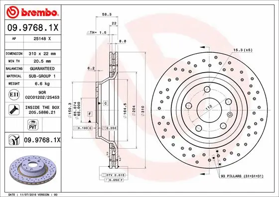 Stabdžių diskas BREMBO 09.9768.1X