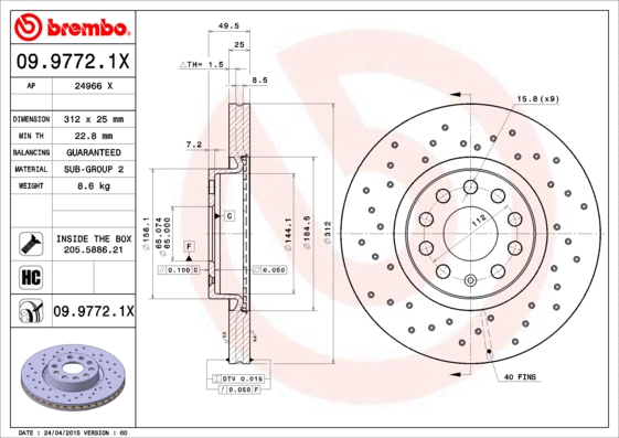 Stabdžių diskas BREMBO 09.9772.1X