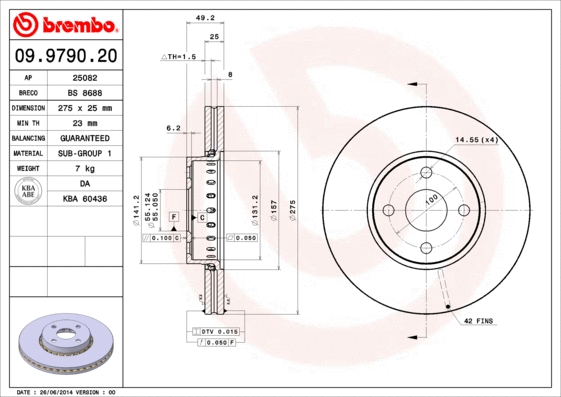 Stabdžių diskas BREMBO 09.9790.20
