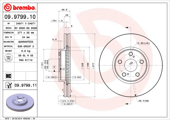 Stabdžių diskas BREMBO 09.9799.11
