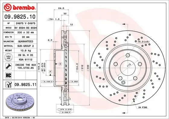 Stabdžių diskas BREMBO 09.9825.11