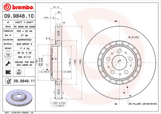 Stabdžių diskas BREMBO 09.9848.11