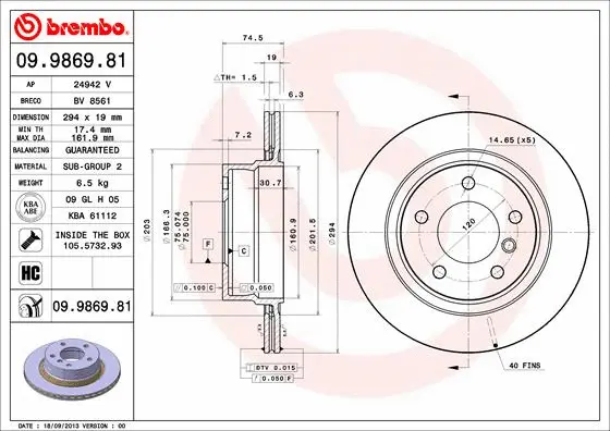 Stabdžių diskas BREMBO 09.9869.81