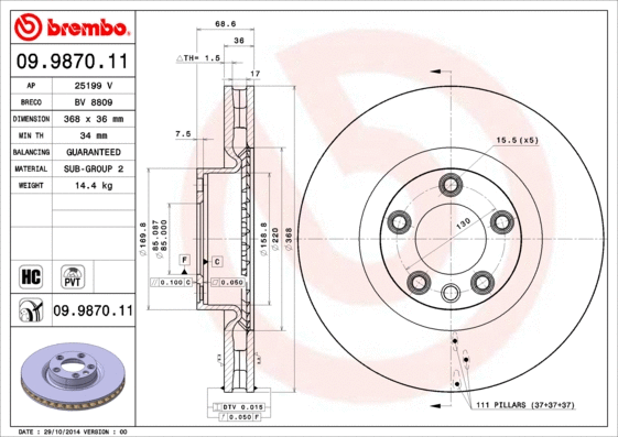 Stabdžių diskas BREMBO 09.9870.11