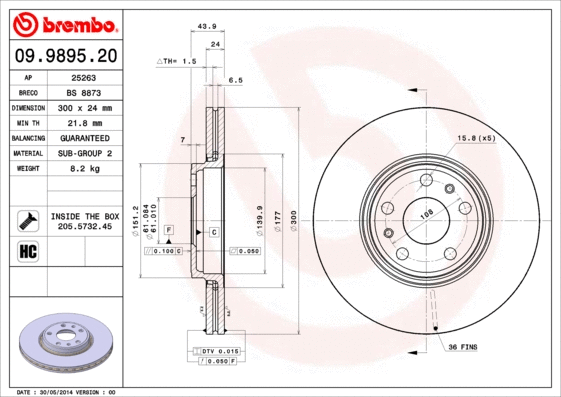 Stabdžių diskas BREMBO 09.9895.20