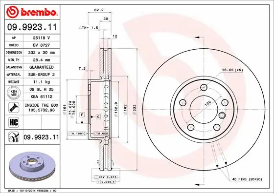 Stabdžių diskas BREMBO 09.9923.11