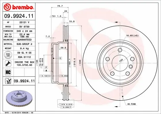 Stabdžių diskas BREMBO 09.9924.11