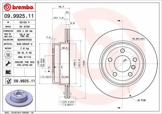 Stabdžių diskas BREMBO 09.9925.11