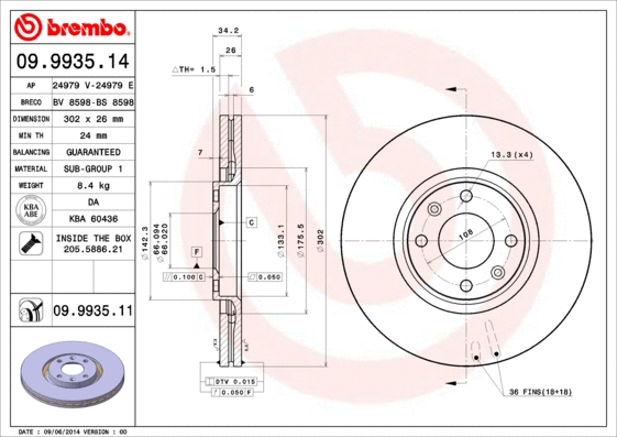 Stabdžių diskas BREMBO 09.9935.11