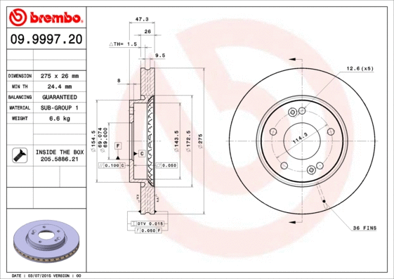 Stabdžių diskas BREMBO 09.9997.20