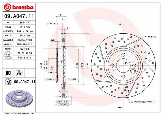 Stabdžių diskas BREMBO 09.A047.11
