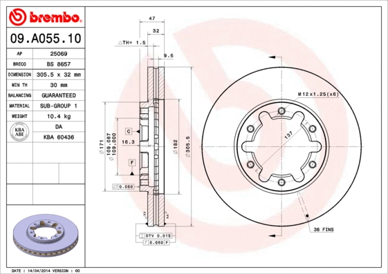Stabdžių diskas BREMBO 09.A055.10