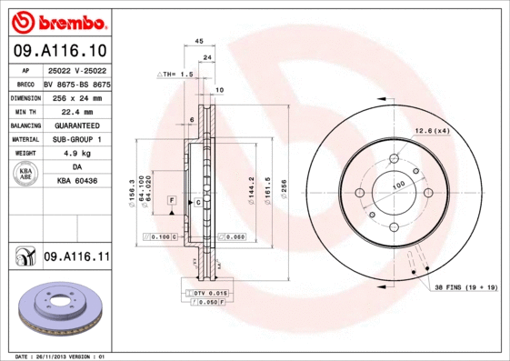 Stabdžių diskas BREMBO 09.A116.11