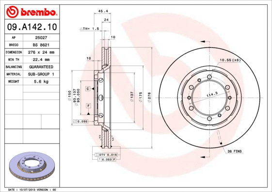 Stabdžių diskas BREMBO 09.A142.10