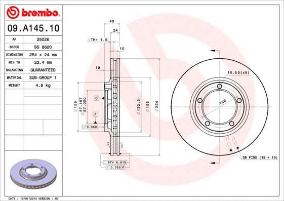 Stabdžių diskas BREMBO 09.A145.10