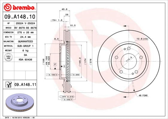 Stabdžių diskas BREMBO 09.A148.11
