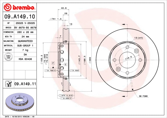 Stabdžių diskas BREMBO 09.A149.11