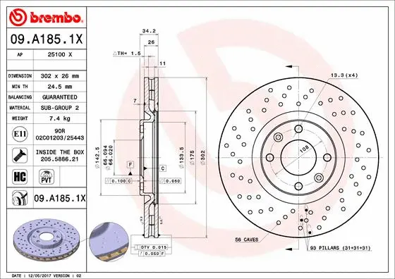 Stabdžių diskas BREMBO 09.A185.1X