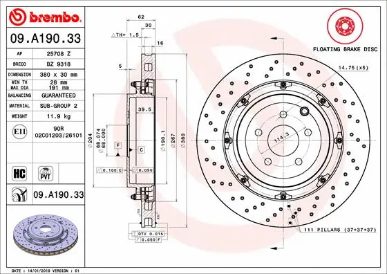 Stabdžių diskas BREMBO 09.A190.33
