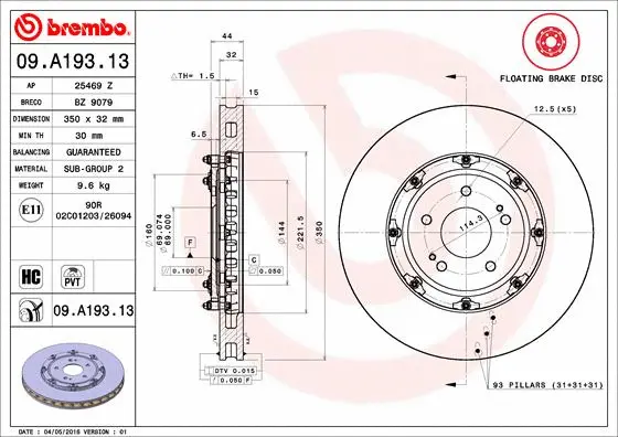 Stabdžių diskas BREMBO 09.A193.13