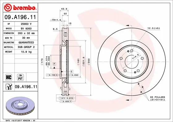Stabdžių diskas BREMBO 09.A196.11