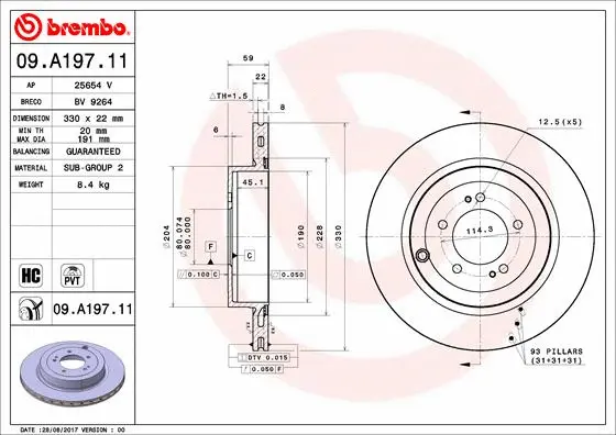 Stabdžių diskas BREMBO 09.A197.11