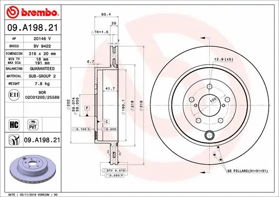 Stabdžių diskas BREMBO 09.A198.21