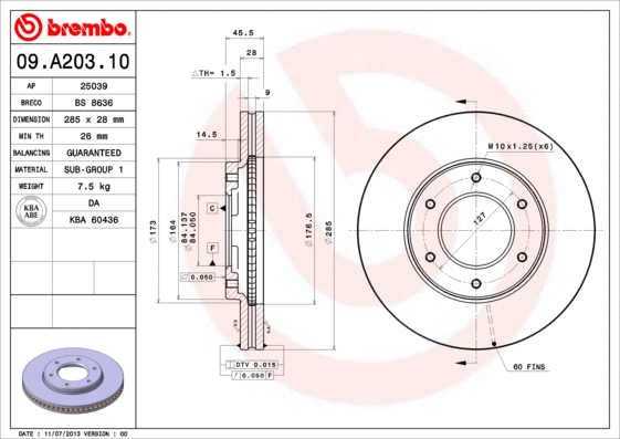 Stabdžių diskas BREMBO 09.A203.10