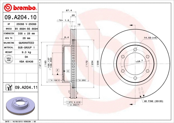 Stabdžių diskas BREMBO 09.A204.11