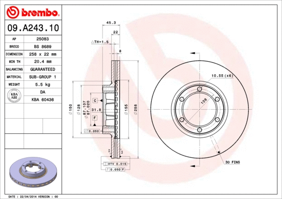 Stabdžių diskas BREMBO 09.A243.10