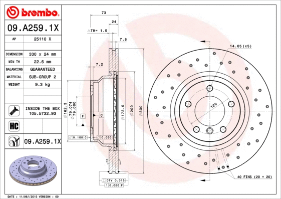 Stabdžių diskas BREMBO 09.A259.1X