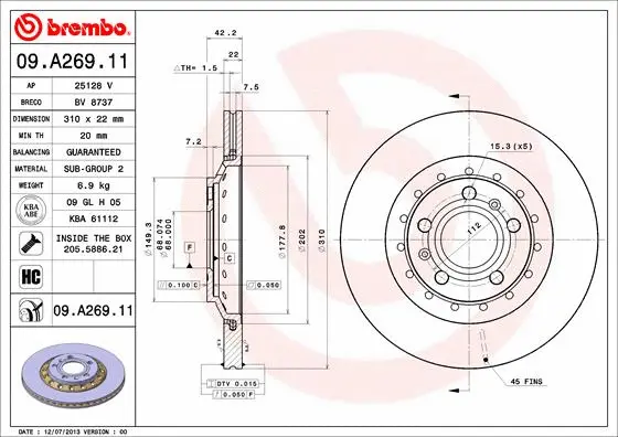 Stabdžių diskas BREMBO 09.A269.11