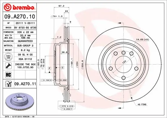 Stabdžių diskas BREMBO 09.A270.11