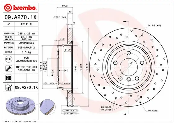 Stabdžių diskas BREMBO 09.A270.1X