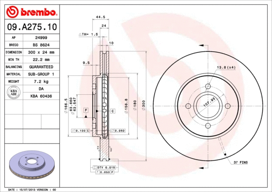 Stabdžių diskas BREMBO 09.A275.10