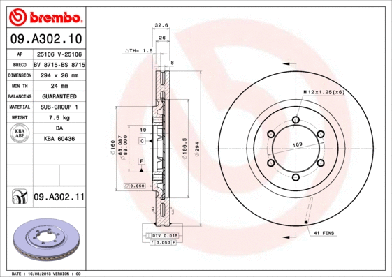 Stabdžių diskas BREMBO 09.A302.11